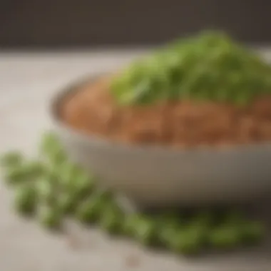 Close-up of a bowl filled with lentils and edamame