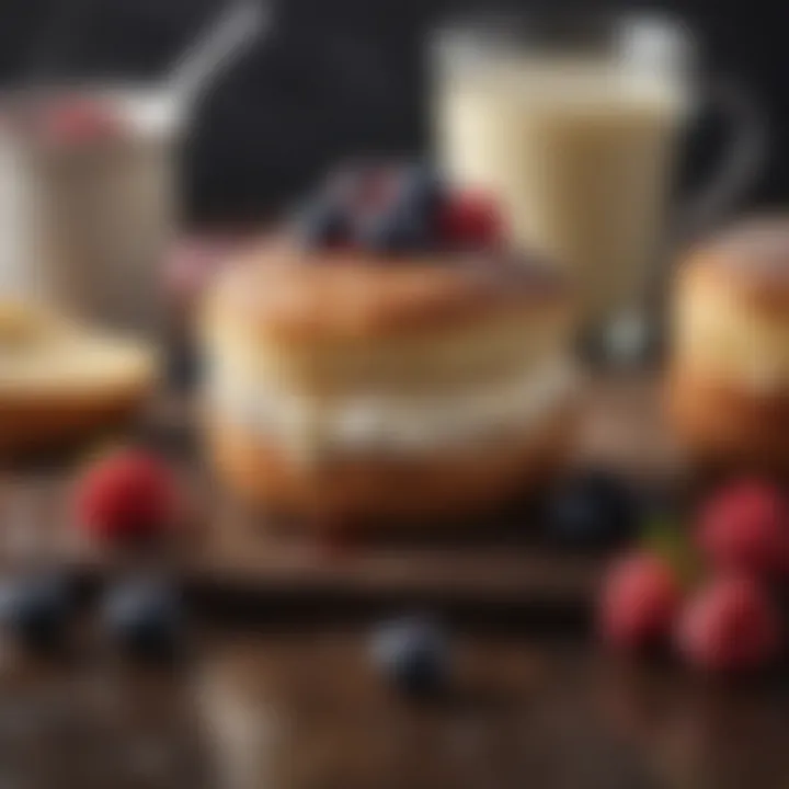 Sweet English muffin dessert with berries and cream