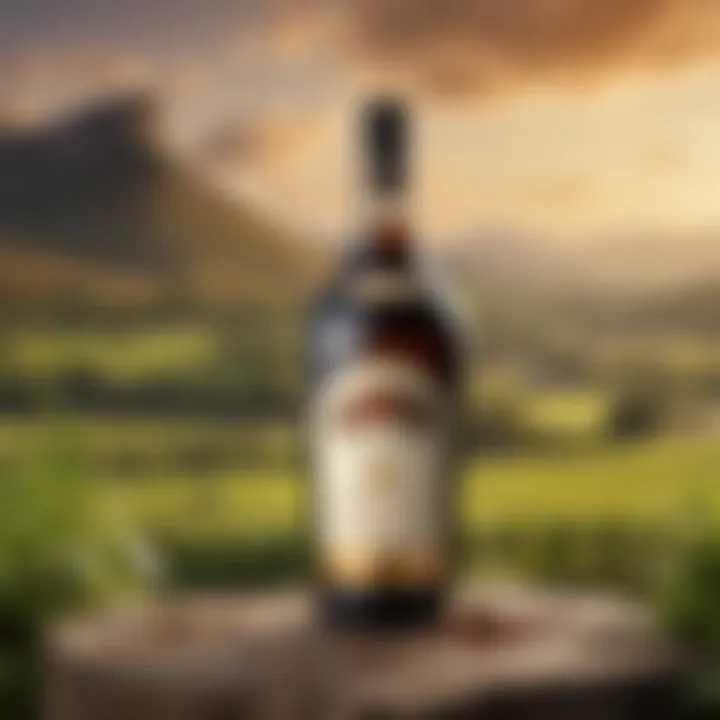 An elegant bottle of Baileys Irish Cream with a backdrop of lush Irish landscapes