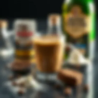 Ingredients for making Irish Cream Coffee, including coffee, cream, and liquor