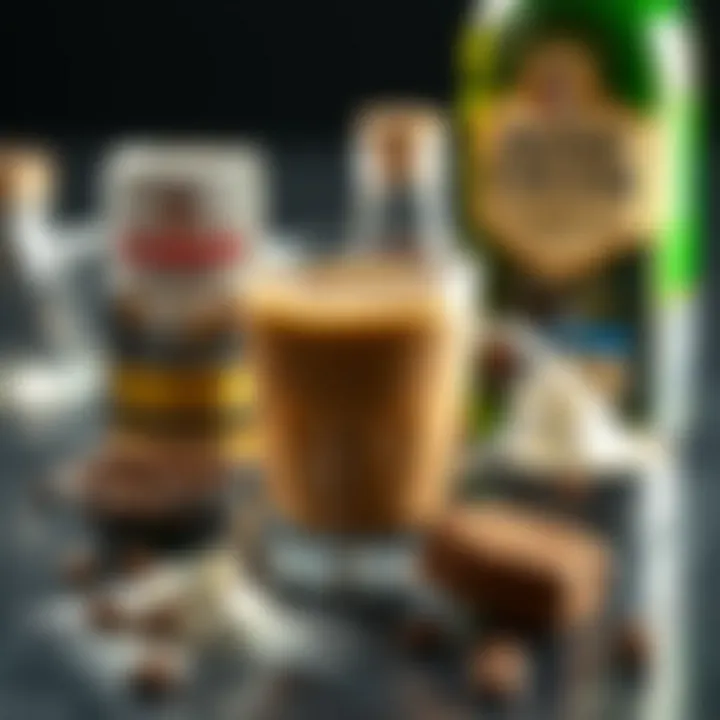 Ingredients for making Irish Cream Coffee, including coffee, cream, and liquor