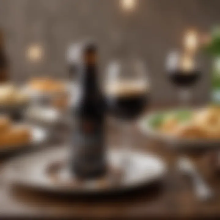 An elegant table setting featuring a stout beer and gourmet food pairings