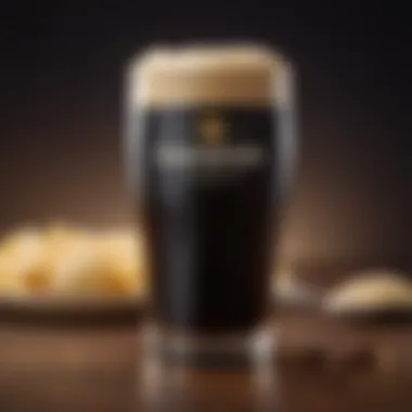 A close-up of a pint of rich Irish stout with a creamy head