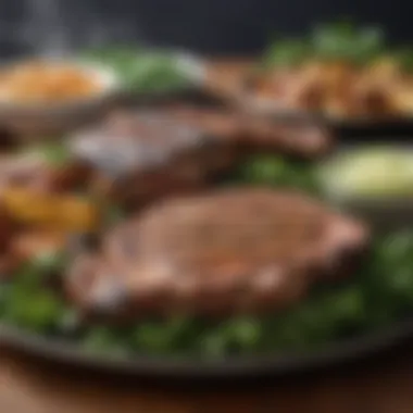 Sumptuous Grilled Delights A sumptuous platter of grilled meats and leafy greens