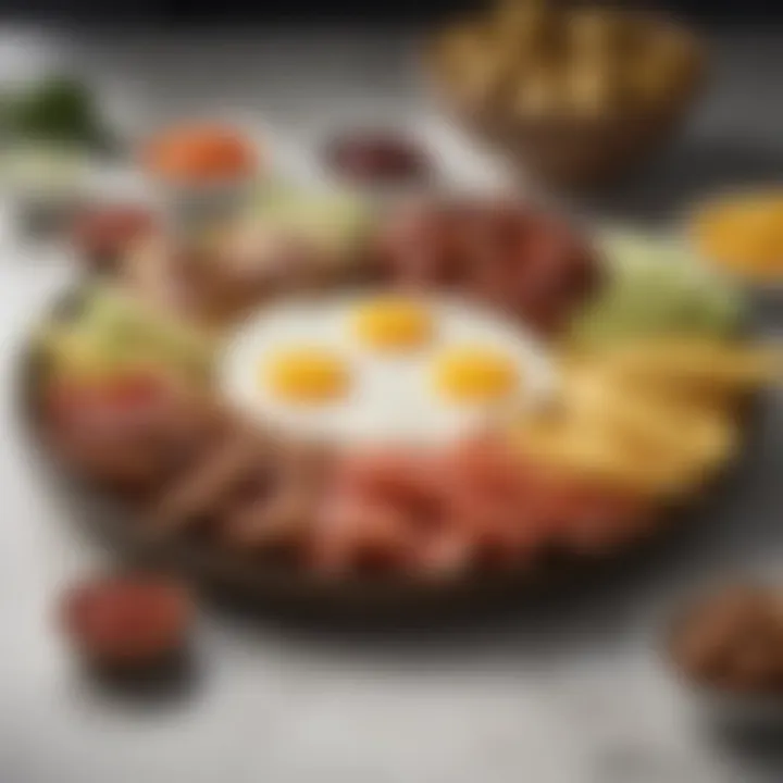 A close-up of the key components of La Bandeja Paisa, highlighting each ingredient.