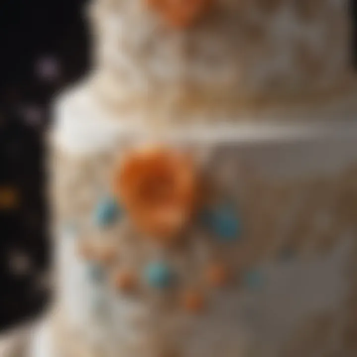 Artistic wedding cake decorated with intricate sugar work