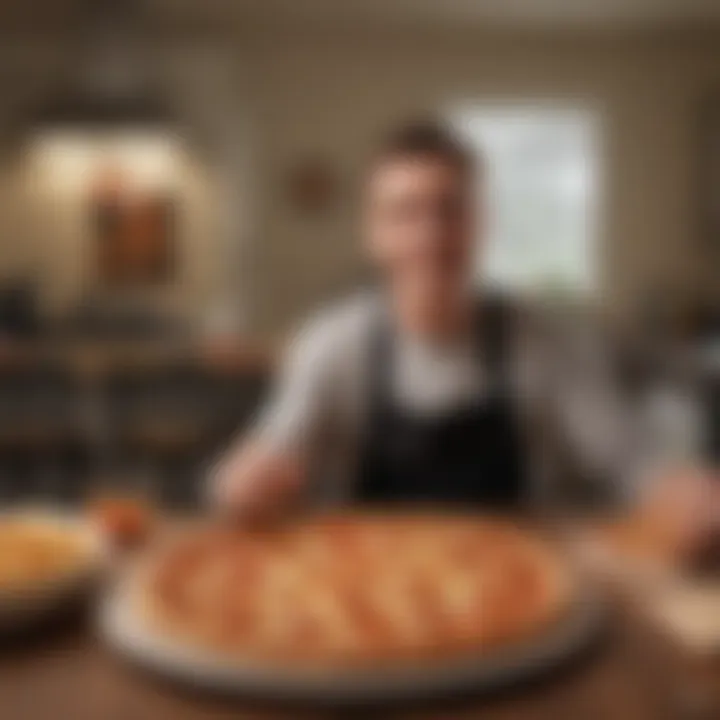 Customer enjoying Little Caesars pizza at home