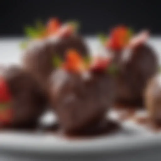 Close-up of delectable chocolate coated strawberries