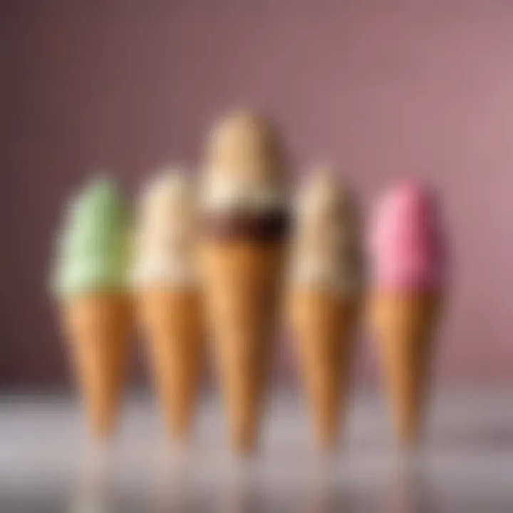 A vibrant display of assorted low calorie ice cream cones featuring innovative flavors.