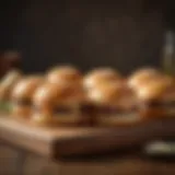 Artisanal low carb hamburger buns displayed on a wooden platter
