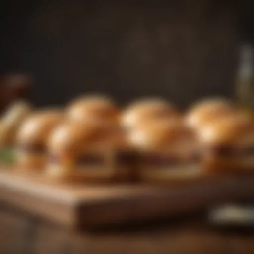 Artisanal low carb hamburger buns displayed on a wooden platter
