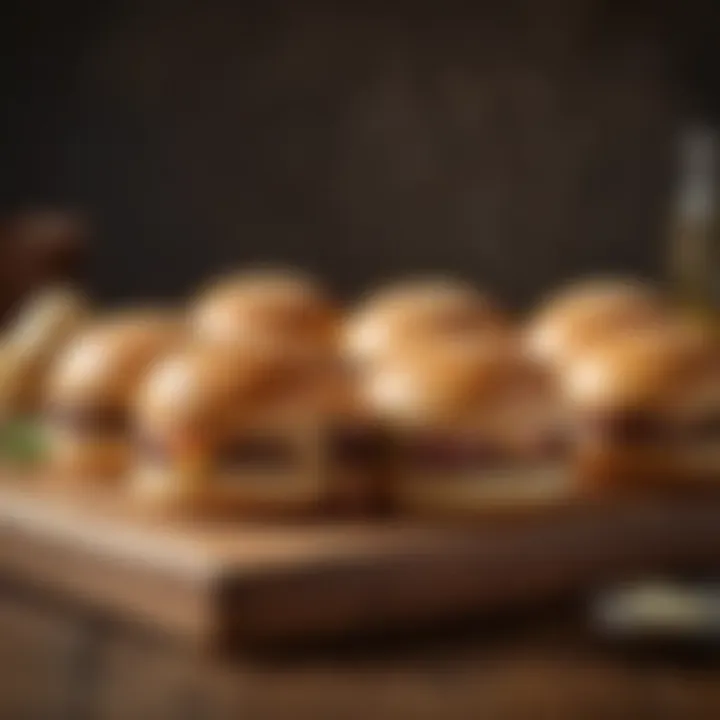 Artisanal low carb hamburger buns displayed on a wooden platter