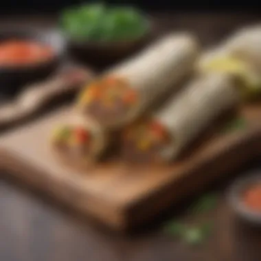 Creative Wraps with Fresh Ingredients Creative presentation of wraps filled with fresh ingredients and sauces