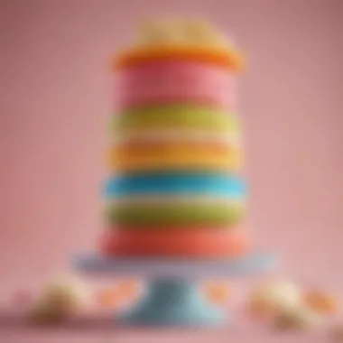 A beautifully layered macaron cake showcasing vibrant colors.