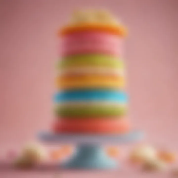 A beautifully layered macaron cake showcasing vibrant colors.