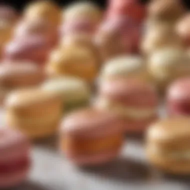 A close-up of delicate macarons with unique flavor fillings.