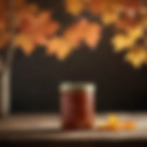 Golden hues of maple jam in a jar with a rustic backdrop