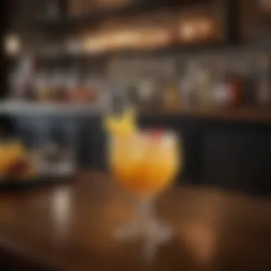 A stylish bar setting showcasing the Maple Whisky Sour cocktail with decorative elements