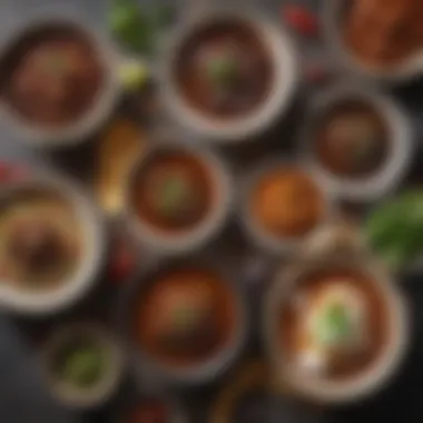 Diverse Mole Sauces An array of Mexican mole sauces served in small bowls