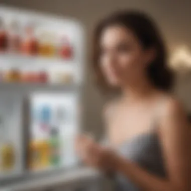 Person enjoying skincare routine with mini fridge nearby