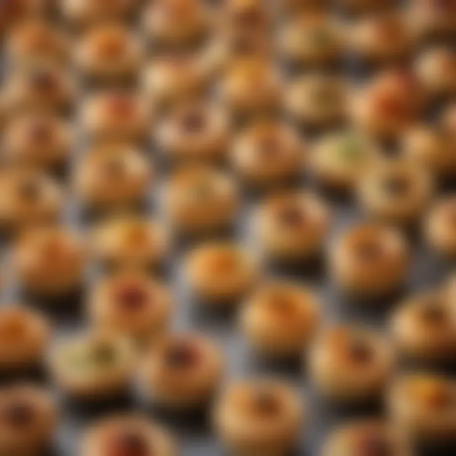 Elegant arrangement of mini puff pastry shells filled with gourmet ingredients
