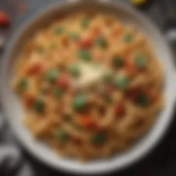 A vibrant plate of pasta topped with no dairy parmesan cheese alternative.