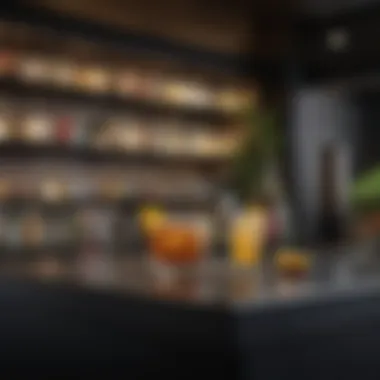 A stylish bar setup featuring non-alcoholic beverages and garnishes