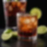 A vibrant non-alcoholic rum and Coke cocktail garnished with a slice of lime