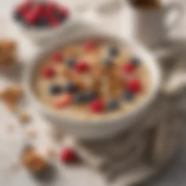 A stylish bowl of gourmet breakfast porridge topped with nuts and berries