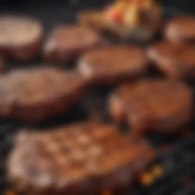Beautifully Grilled Meats on Charcoal A close-up of beautifully grilled meats glistening on a charcoal grill