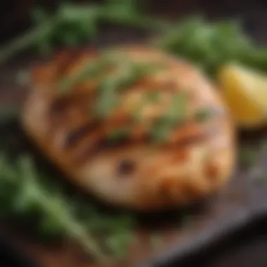 A vibrant dish of grilled chicken breast served with fresh herbs and spices.