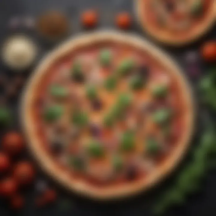 A close-up of vibrant plant-based pizza dough ingredients arranged artfully