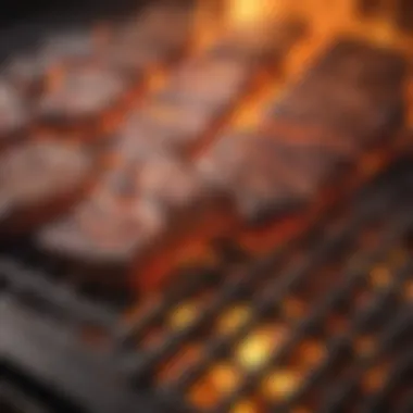 Close-up view of radiant BBQ grill surface with glowing embers