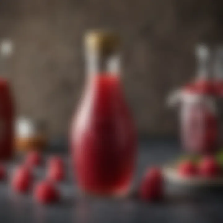 A classic bottle of raspberry vinaigrette in an elegant glass container