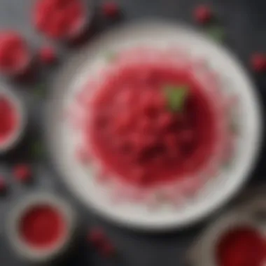 An artistic arrangement of various dishes highlighting raspberry vinaigrette as a key ingredient