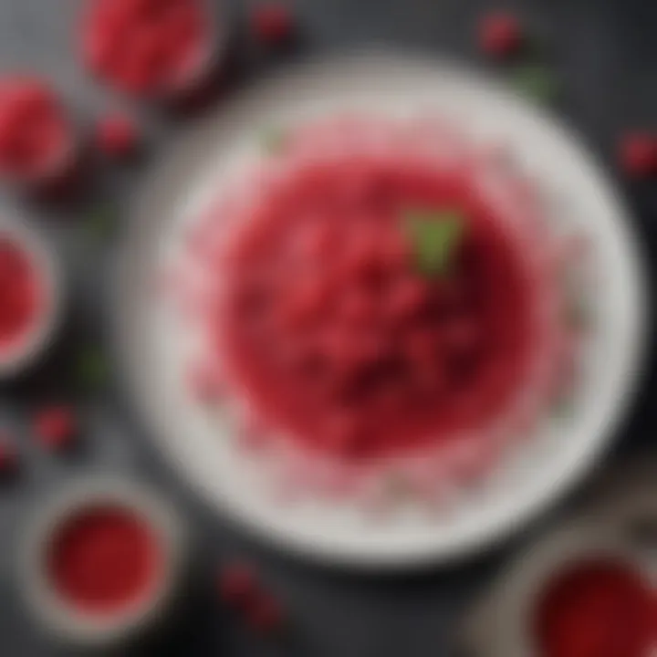 An artistic arrangement of various dishes highlighting raspberry vinaigrette as a key ingredient