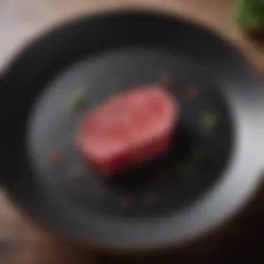 Elegant presentation of raw wagyu steak on a gourmet plate