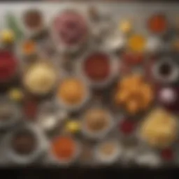 Illustration of various ingredients laid out on a kitchen countertop