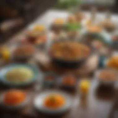 Global Culinary Experience A colorful table set for a global culinary experience encompassing diverse cultures.