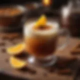 A cozy mug of spiced rum hot drink garnished with cinnamon and orange zest