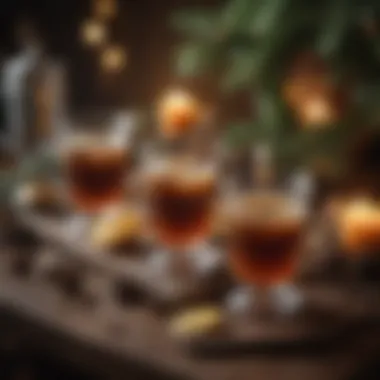 An elegant setting with hot rum drinks and festive decorations