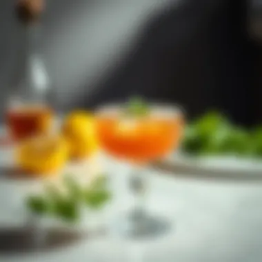 A cocktail made with Sambuca and fresh herbs garnishing the glass