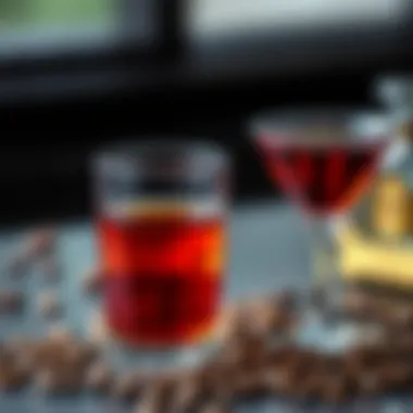 Sambuca and Coffee Pairing Sambuca served in elegant glasses alongside coffee beans