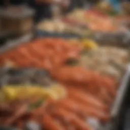 A vibrant seafood market display showcasing fresh catches