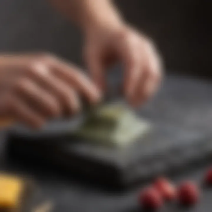 An artisan using a sharpening stone on a knife edge