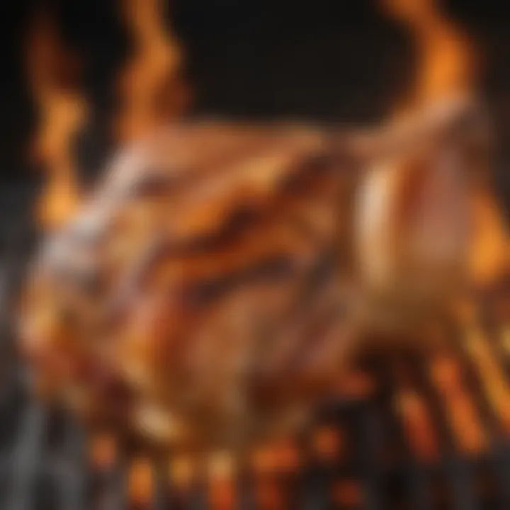 Perfectly grilled chicken on a barbecue grill with flames