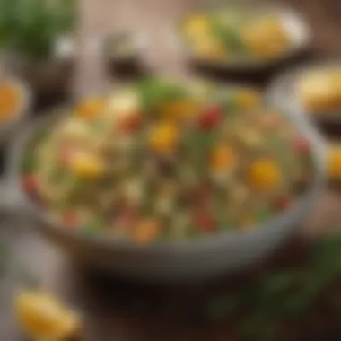 Hearty Quinoa Salad A hearty quinoa salad topped with fresh herbs and citrus dressing.