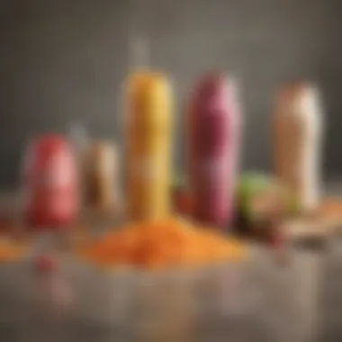 Colorful array of meal replacement shakes and snacks