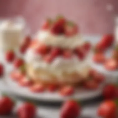 Vibrant Strawberries and Cream Composition An artistic shot of strawberries and cream, emphasizing the vibrant colors and textures of the dessert.