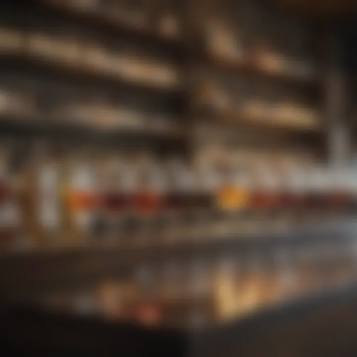 A selection of sweet vermouth types displayed on a bar counter